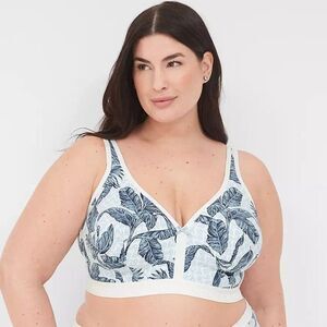 Cacique Lane Bryant Cotton Lightly Lined No-Wire Bra Island Palm Size 42C